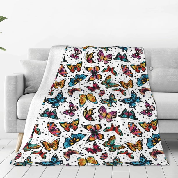 Balery Cute Butterfly Manta de Felpa Suave y Acogedora – Cobija de Franela Aterciopelada para Cama, Lavable y Cálida para Sofá, Mascotas, Transpirable-50"x40"