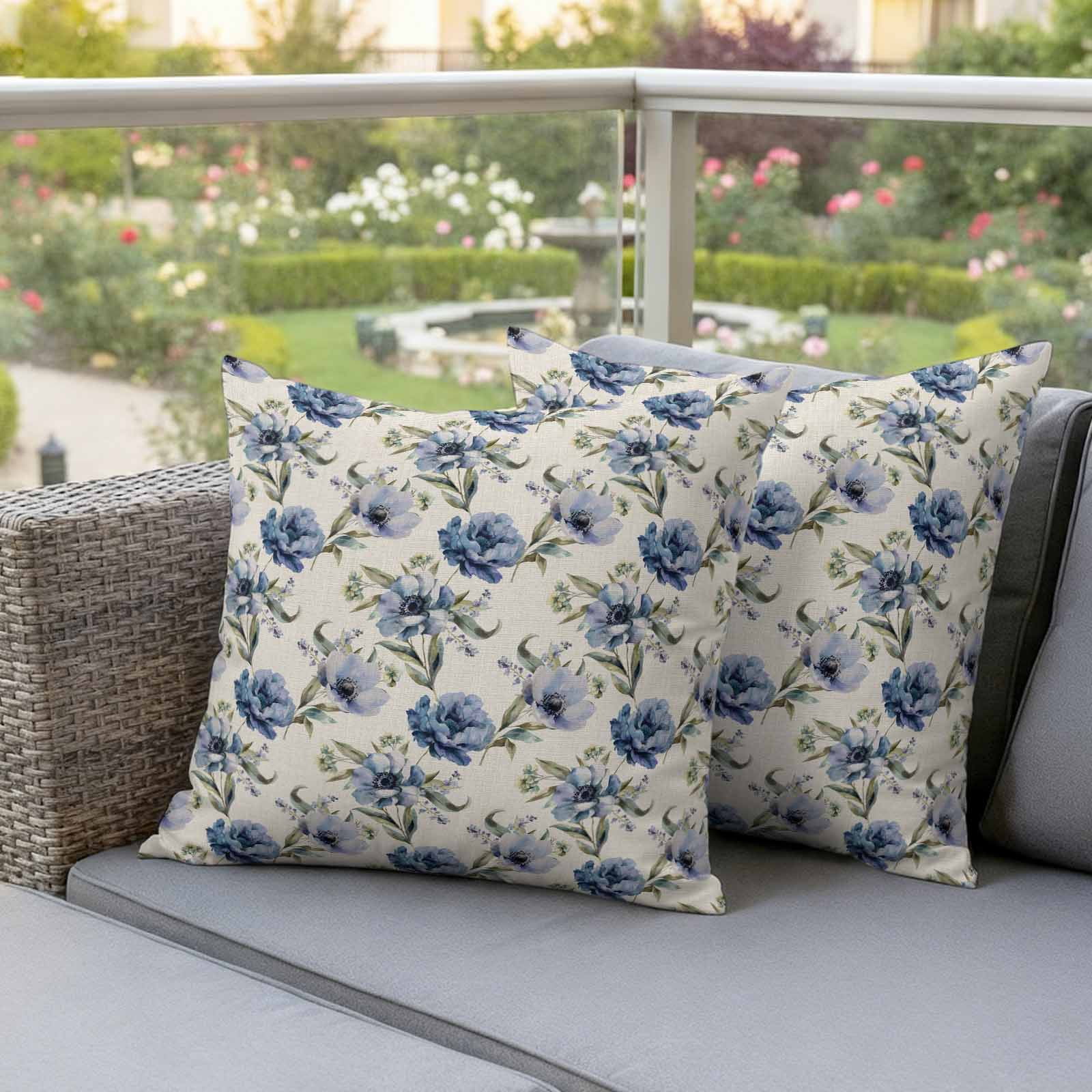 Pack of 2 Outdoor Pillow Covers,Waterproof Navy Blue Floral Throw Pillow Covers,Vintage Flowers Elegant Pastoral Rustic Decorative Pillowcases Cushion Covers Couch Pillow Sham Protector 26x26 Inch