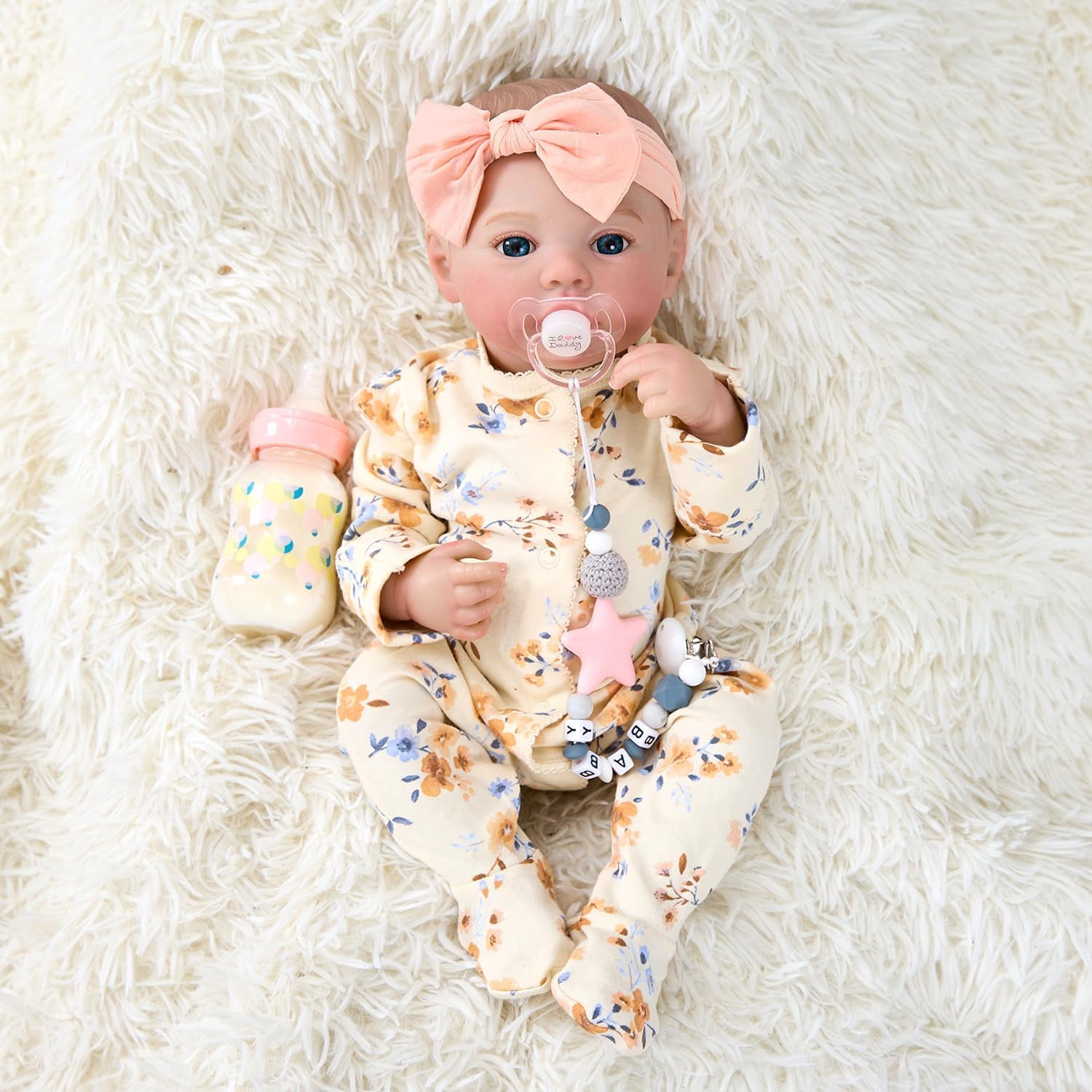 17 Inch Realistic Newborn Toddler Reborn Dolls Lifelike Girl Real Life Baby Soft Body Dolls with Clothes Pacifier Clips Accessories,For Kids Birthday Gift