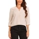 thumbnail image 1 of Blusa relajada con cuello INSPIRE CHIC para mujer, de manga 3/4, escote en V, blusas casuales, talla XS, color albaricoque, 1 of 6