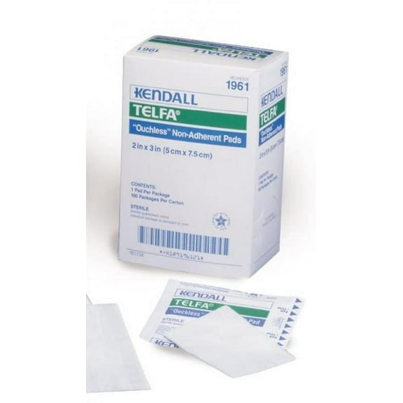 Telfa Ouchless Non-adherent Pads, Cotton, Rectangle, 2 Inches x 3 Inches, White, Sterile, 100 Count