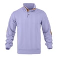 thumbnail image 5 of Gamivast Men's Button Neck Pullover Sweater Soft Cable Knit Long Sleeve Mock Neck Top with Elbow Patches Ribbed Cuffs Regular Fit for Casual Work Travel Fall and Winter Purple XL, 5 of 5