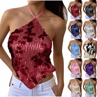 JGGSPWM Women's Sequin Tank Tops Sleeveless Glitter Gradient Vest