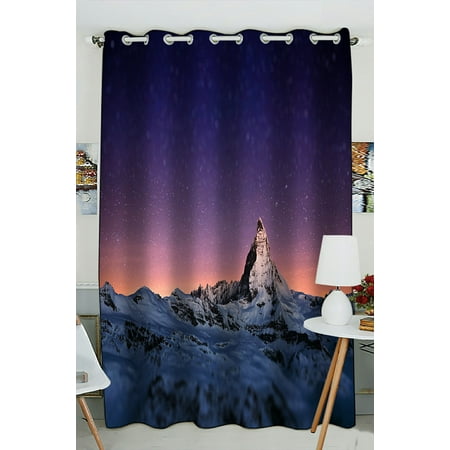 Mountain Blackout PHFZK Landscape Window Curtain, Starry Night Sky Over the Mountains Window Curtain Blackout Curtain For Bedroom living Room Kitchen Room 52x84 inches One Piece ()
