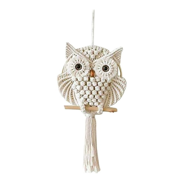 Tapiz de pared bohemio Macarena con diseño de búho y macramé 50x20cm