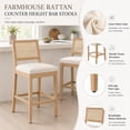 thumbnail image 3 of French Country Bar Stools Set of 2, Rattan Counter Height Stools, Linen Upholstered, Farmhouse Wooden Barstools with Cane Back, Beige Kitchen Island Chairs, Sillas para Barra de Cocina (Beige, 2 Pcs), 3 of 7
