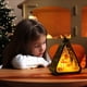 thumbnail image 5 of Luz vintage de Navidad - Escena navideña triangular con Papá Noel, muñeco de nieve y reno - Adorno de ventana de escritorio - Cálido resplandor LED, 5 of 6
