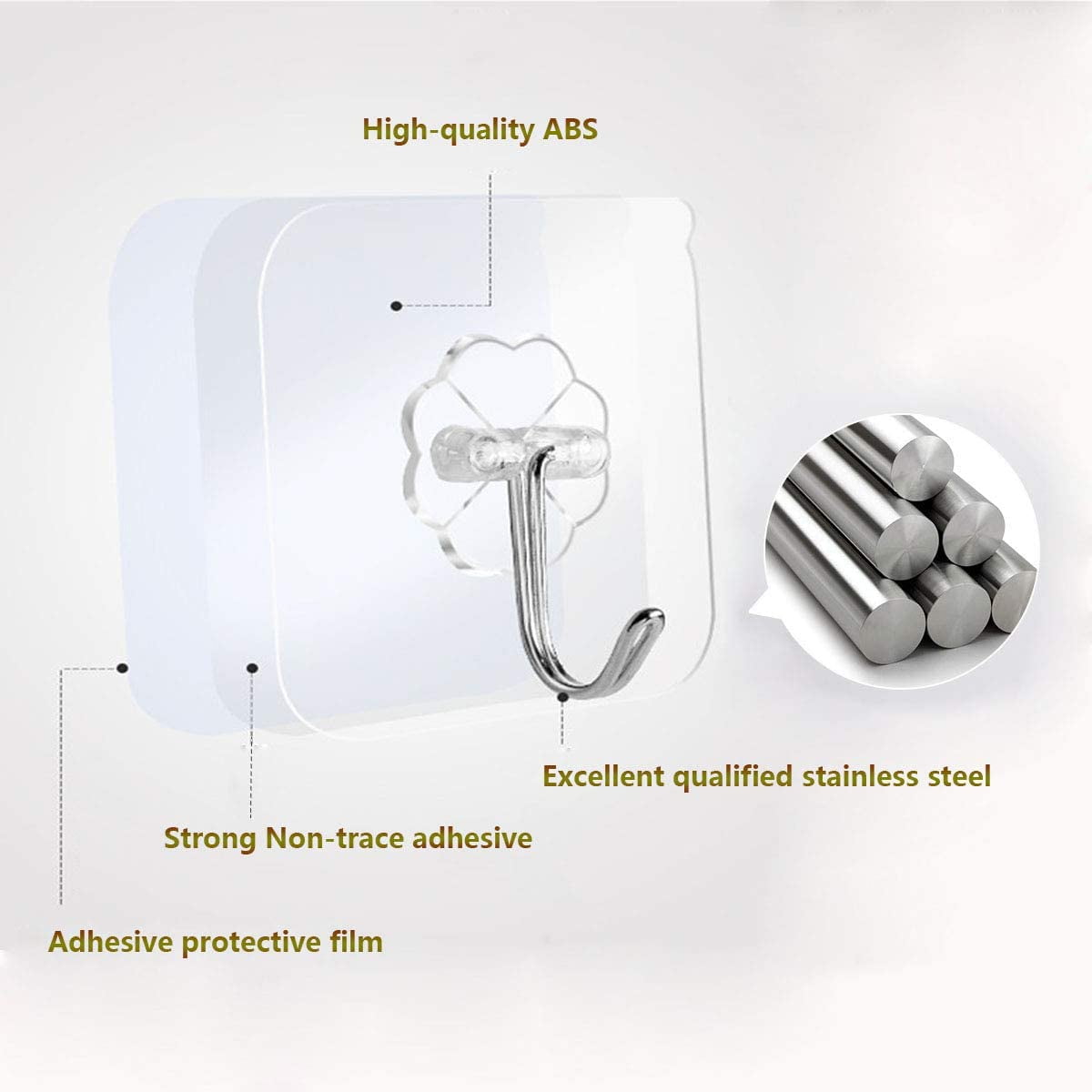 Large Adhesive Hooks 44Ib(Max), Wall Hooks Self-Adhesive Traceless Clear  and Removable, Waterproof and Rustproof Hooks for Hanging for Home Bathroom