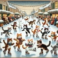 thumbnail image 3 of Ambesonne Cat Duvet Cover Set, Cheery Kitties Ice Skating Fun, Twin, Orange Brown Pale Blue, 3 of 3