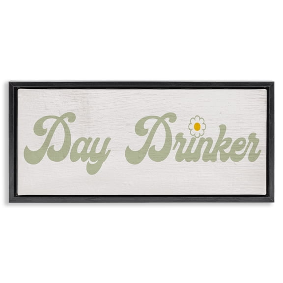 Stupell Industries Traditional Day Drinker Retro Text Black Floating Frame Canvas Art, 25 x 11, by Lil' Rue