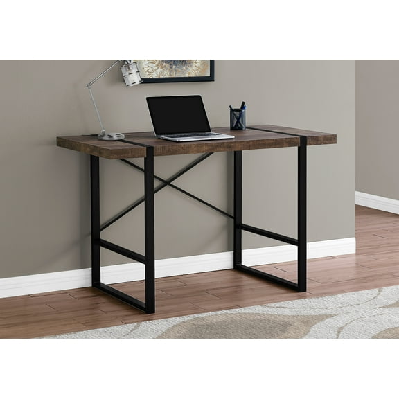 Computer Desk - Thick-Panel Desktop / Inset Metal Legs - 48"L - Brown Reclaimed Wood-Look / Black