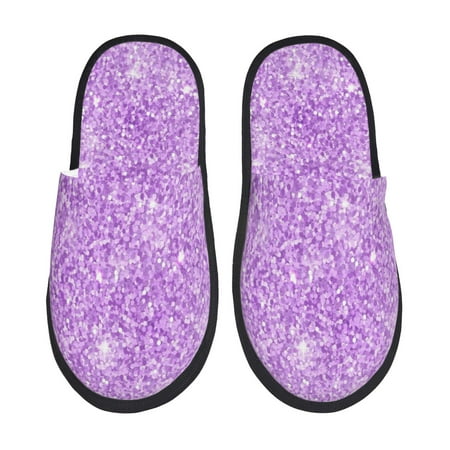 Balery Lilac Glittering Slient Indoor Furry Fleece Comfort House Shoes Soft Non-Slip Home Shoes Cotton slippers House Slippers-- Large