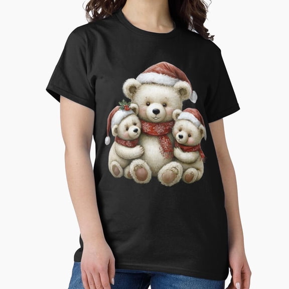 Christmas Teddy Bear With Cubs Winter Holiday Art Unisex T-Shirt up to size 5XL