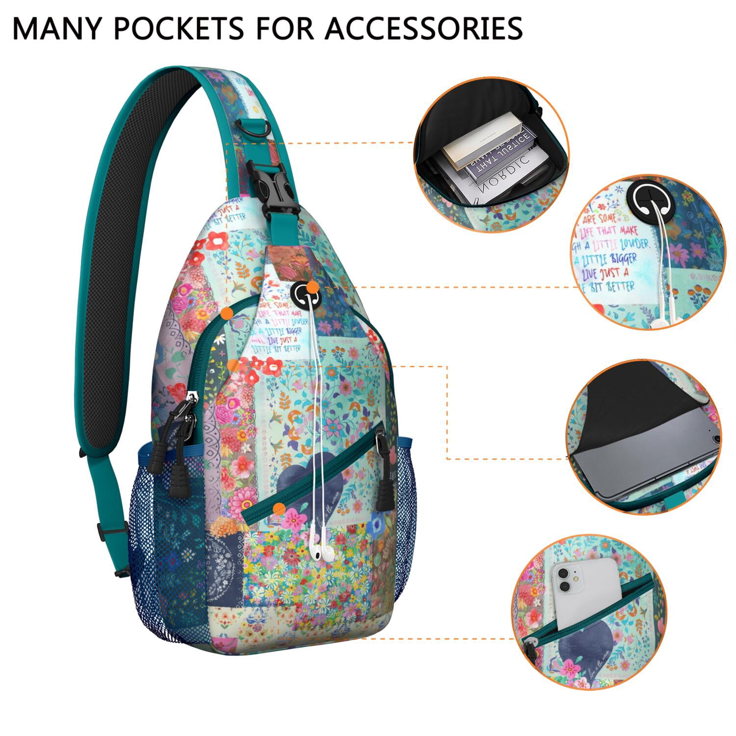 Vintage Fashion Crossbody Sling Bag Geometric Print Shoulder Backpack for Hiking Travel-Ready & Organized
