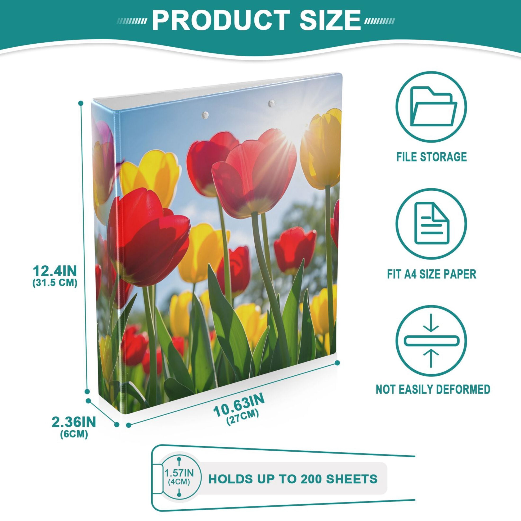 joogoo Summer Tulip Flower-a5 Hardcover 3 Ring Binder 1.5" Round Rings Interior Pockets Binders Organizer 2 Pack