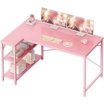 MY L Shaped Desk, 47 Inches Computer Desk with Reversible Storage Shelves, Gaming Desk, Corner Desk Home Office Desks, Writing Study Desk with Metal Frame, Pink