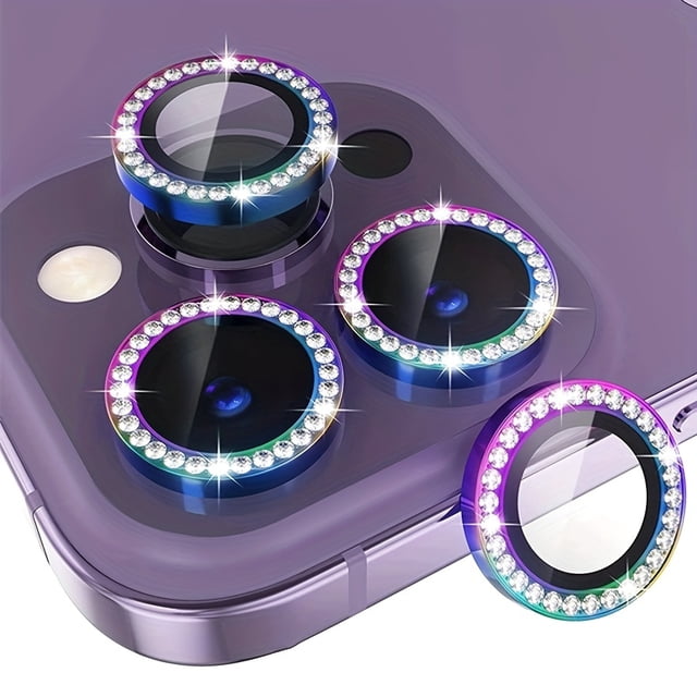 CNKOO For IPhone 15 14 13 12 11 Pro Max Mini 14 15 Plus Rhinestone Glitter Camera Tempered Glass Lens Protector Ring ZZZ