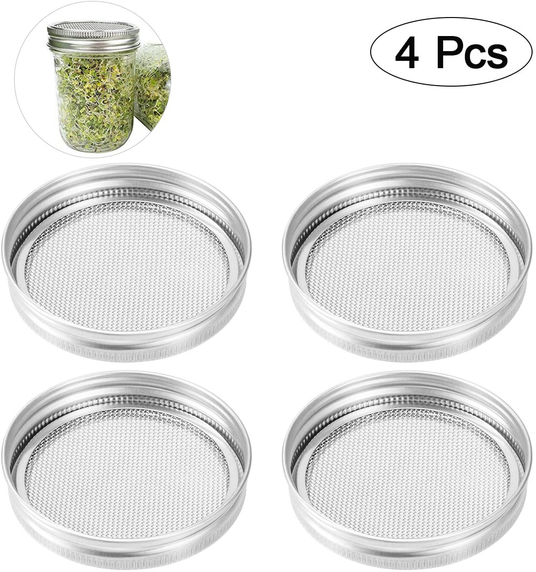 4 Pieces Sprout Jar Lids Stainless Steel Sprout Lids For Mason Jars