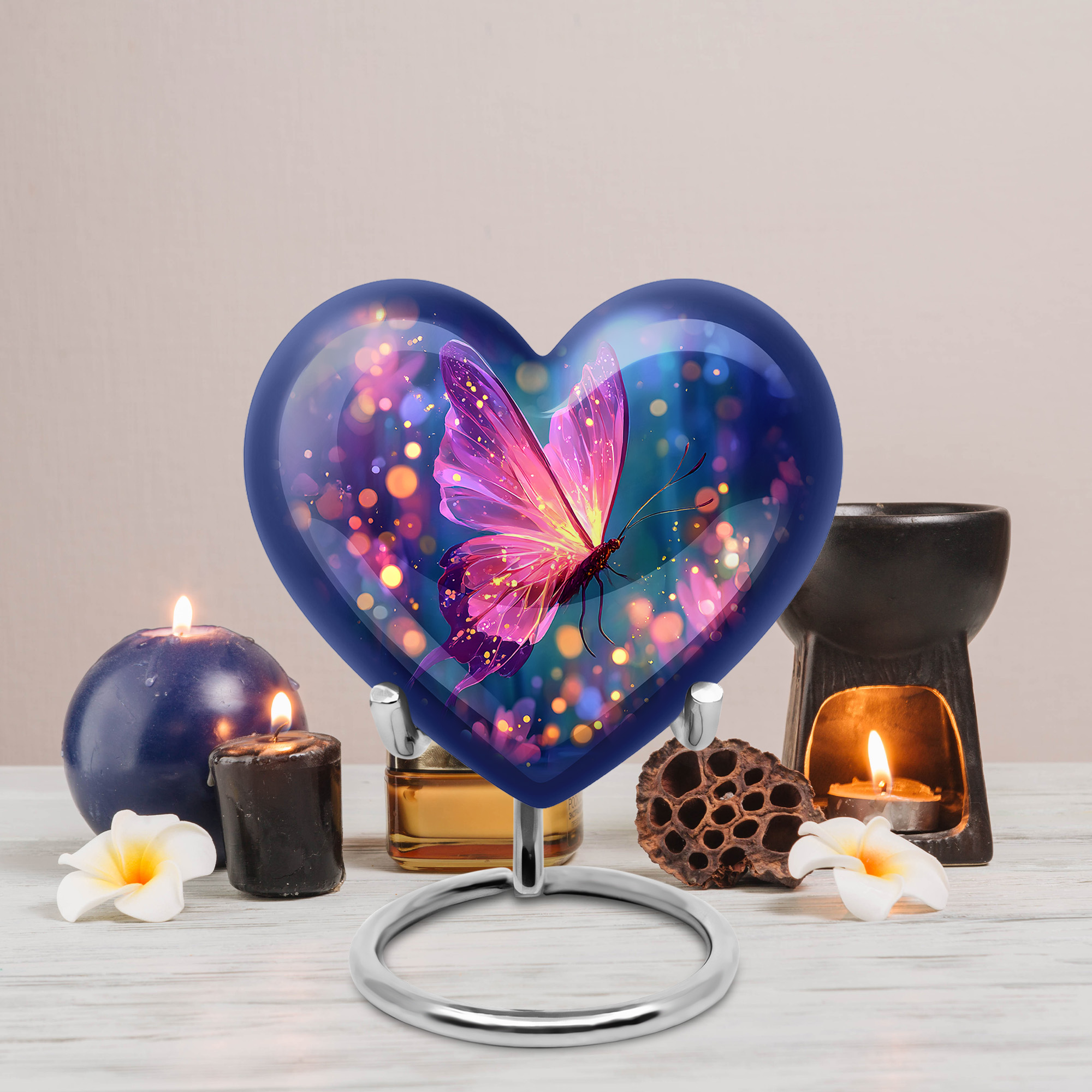 MUKTIVE Purple Butterfly Funeral Urns for Adult Ashes Men & Women, Small Urn for Ashes for Mom Cremation 3 inch, Keepsake Heart Adult Urn for Burial, Handmade Urns for Male & Female