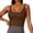 Brown, variant on Womens Built in Shelf Bra Racerback Tank Tops Padded Ribbed Halter Strap T Shirts Slim Fitted U-Neck Tee Black S
