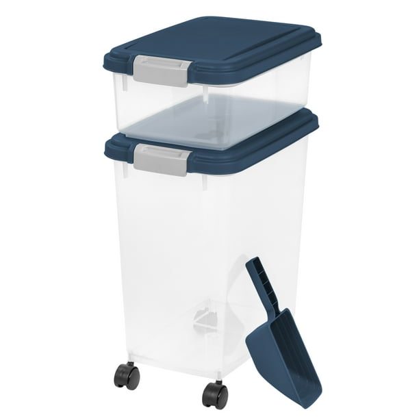 IRIS 3Piece Airtight Pet Food Container & Scoop Combo, Navy Blue