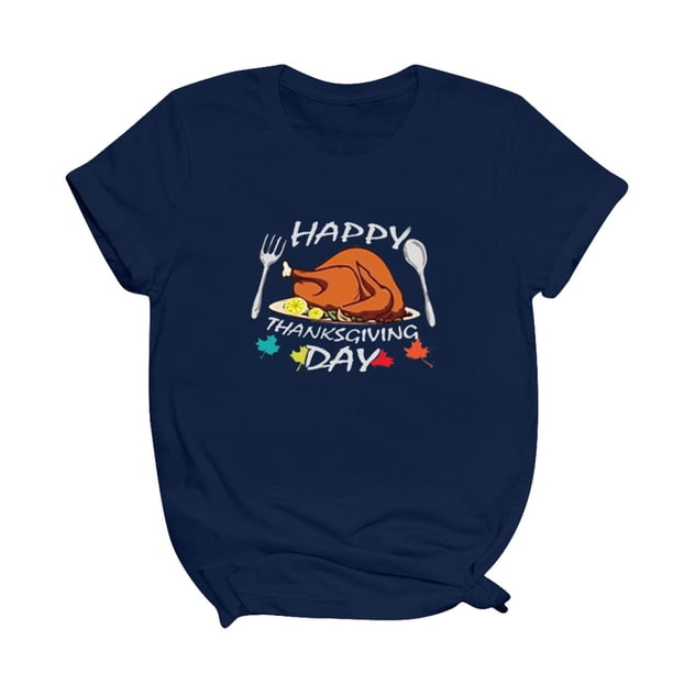 Gibobby Camiseta Navideña De La Mujer Turquía blusa manga día Acción de Gracias Top camisa mujer blusa corta para mujer(Marina,CH)