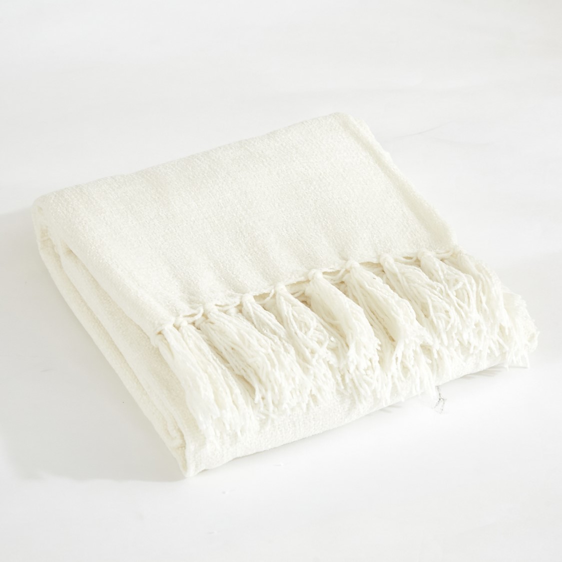 Hearth Chenille Throw With Fringe Ivory, 50 x 60