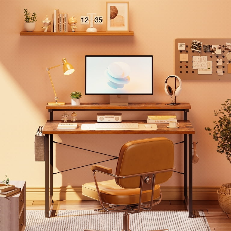 Office Desk,Industrial Computer Desk 55” Large Rustic Office Desk Workstation Study Writing Desk Vintage Laptop Table for Home & Office Oak