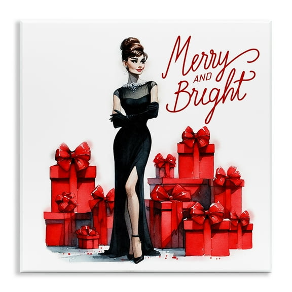 Stupell Industries Glam Merry & Bright Holiday Painting Unframed Art Prints Wall Art, 12 x 12