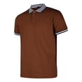 thumbnail image 5 of Telankuip Summer Mens Polo Shirts Stripe Color Blocking Button Standing Collar Short Sleeved Sports T Shirt Comfortable Slim Fit Breathable Fashion Tee for Daily Wear Brown L, 5 of 5