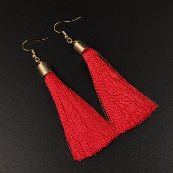 ERDOUY men's and women's suitable earrings, tassel earrings, ethnic style long style earrings, temperament earrings (red)