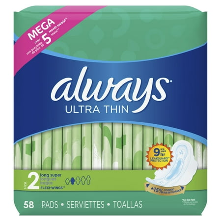 - Always Ultra Thin, Size 2, Super Pads With Wings, Unscented (Choose Count)