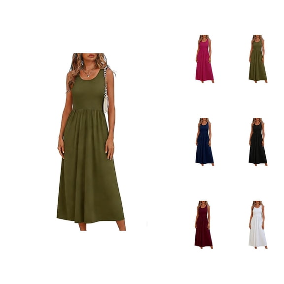 Summer Dresses for Women Sleeveless Scoop Neck A Line Flowy Maxi Dress Casual Tank Dress Beach Vacation Dresses