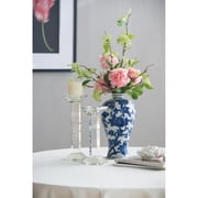 A&B Home 13'' Blue White Porcelain Jar Flower Planter Pot Home Decor Vase Hand Painted Floral Print Tall Vase Asian Decorations