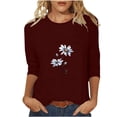 thumbnail image 1 of QIPOPIQ Hauts pour Femmes Chemises à Manches 3/4 Col Rond Blouses Amples Décontractées T-Shirts à Imprimé Marguerites Liquidation, 1 of 5