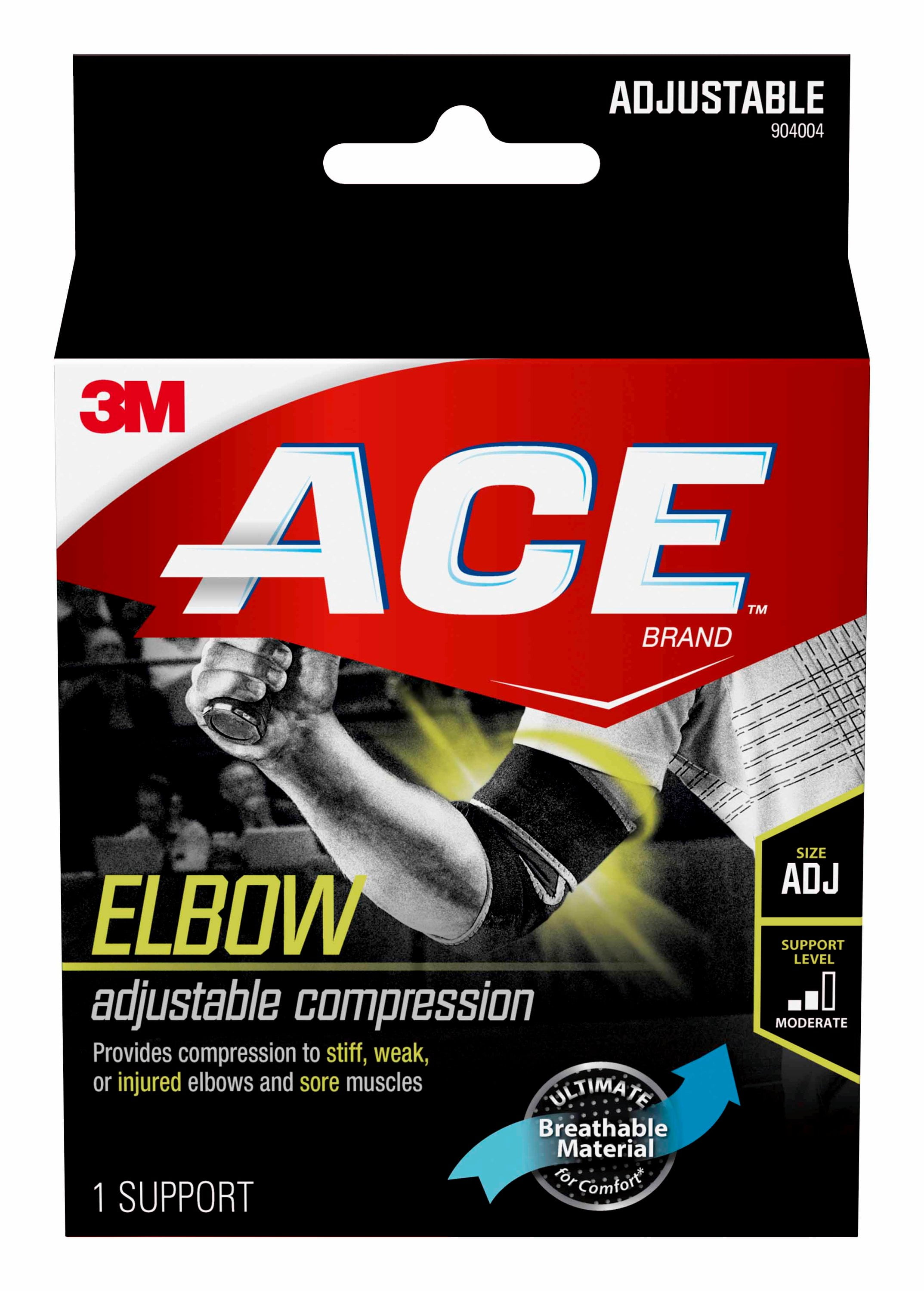 ACE Brand Compression Elbow Support, Adjustable Brace, Black/Gray