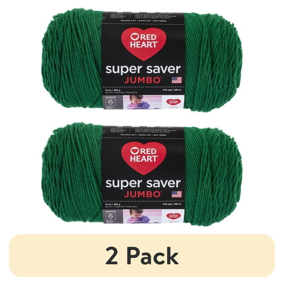 (2 pack) Red Heart Super Saver® Jumbo™ 4 Medium Acrylic Yarn, Paddy Green 14oz/396g, 744 Yards
