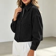 thumbnail image 6 of CBASIHI Cropped Denim Shirt Jackets for Women- Fall Long Sleeve Casual Oversized Zip Up Jean Jacket Black Size L, 6 of 7