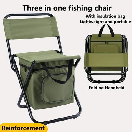 Ultra-Light Folding Fishing Chair with Cooler Bag & Backrest - 220lb Capacity All-Terrain Outdoor Seat for Camping, Hunting, Hiking - Portable Multifunctional Design