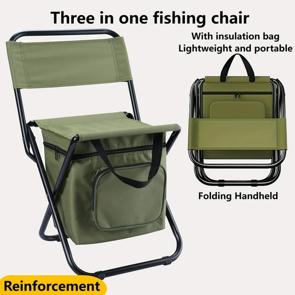 Ultra-Light Folding Fishing Chair with Cooler Bag & Backrest - 220lb Capacity All-Terrain Outdoor Seat for Camping, Hunting, Hiking - Portable Multifunctional Design