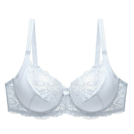 Mepaouo Women s Sexy Lace Push up Plus Size Sheer Unlined Bralette Full Coverage Bra Underwear(White 40)