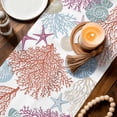 thumbnail image 3 of Red Blue Coastal Table Runner 72 Inches, Coral Conch Starfish Nautical Ocean Bed Runner Dresser Scarves Tabletop for Indoor Outdoor Parties/Ceremony/Banquet, 14" x 72", 3 of 9