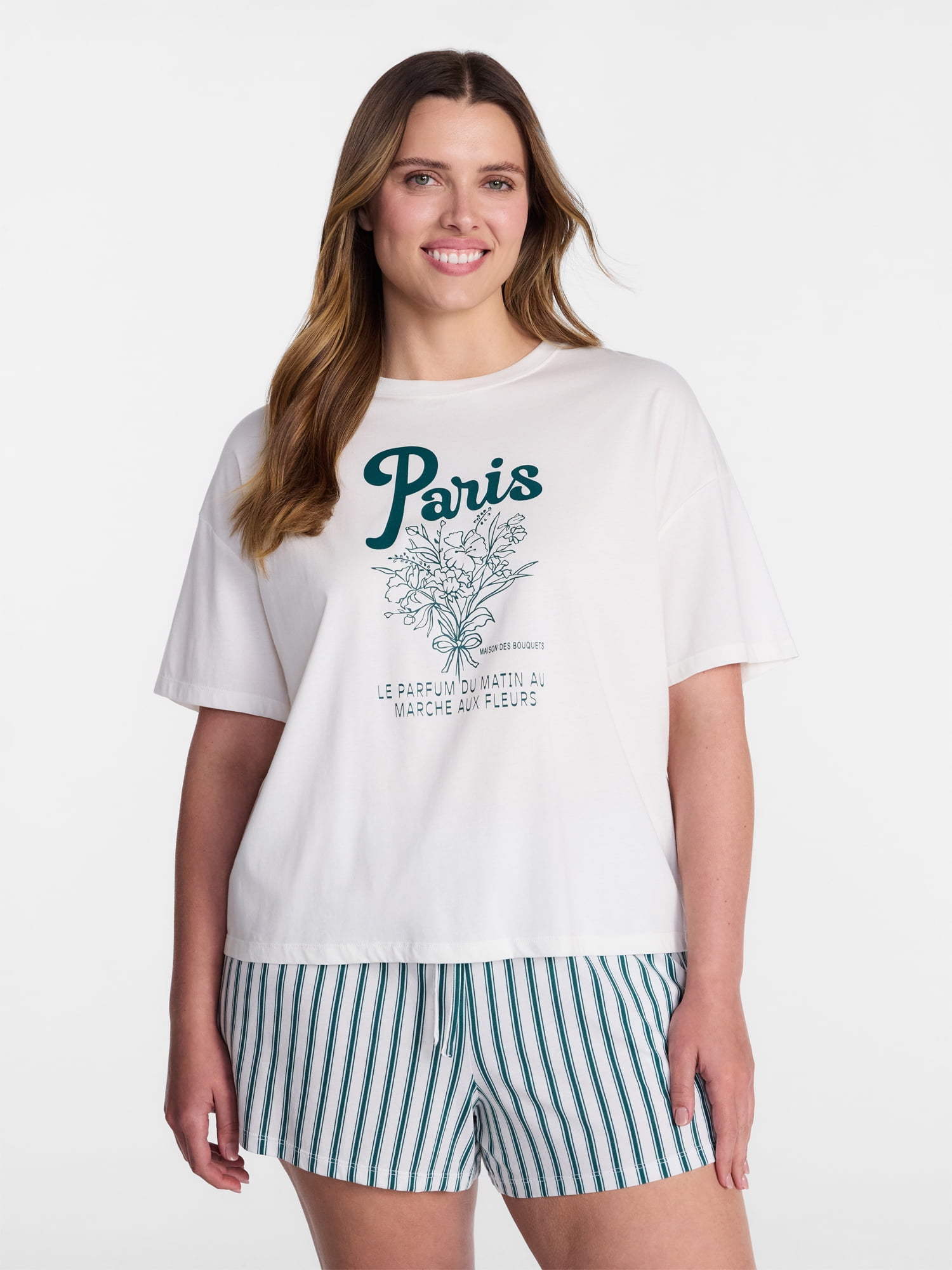 Joyspun Women's Cotton Jersey Sleep Graphic Tee with Short Sleeves, Sizes XS-3X