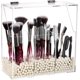 thumbnail image 1 of Makeup Brush Holder With Dustproof Lid, White Pearls, Acrylic Clear Makeup Brush Organizer With 3 Compartment, Large Cosmetic Brush Storage Box Case F, 1 of 5