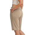 thumbnail image 4 of KIHOUT Women's Solid Color Knee-Length Casual Yoga Shorts Elastic Drawstring Waist Side Pockets Plus Size Athletic Lounge Shorts, 4 of 8