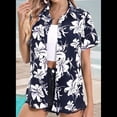 thumbnail image 2 of Camisa Tropical para Mujer, Blusa Hawaiana de Corta con Botones, Estilo , con Estampado Floral. Flor Negra M, 2 of 3