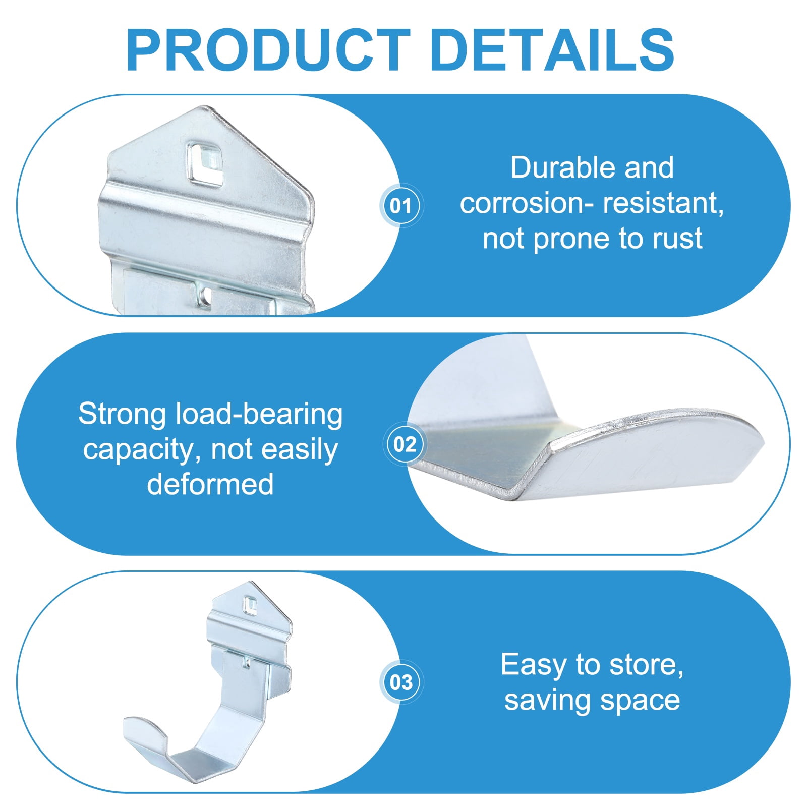 Uxcell 4Pcs Metal Square Peg Board Hooks, 2.6" Heavy Duty Square Hole Peg Hook for 3/8" Spaced Pegboards, Silver