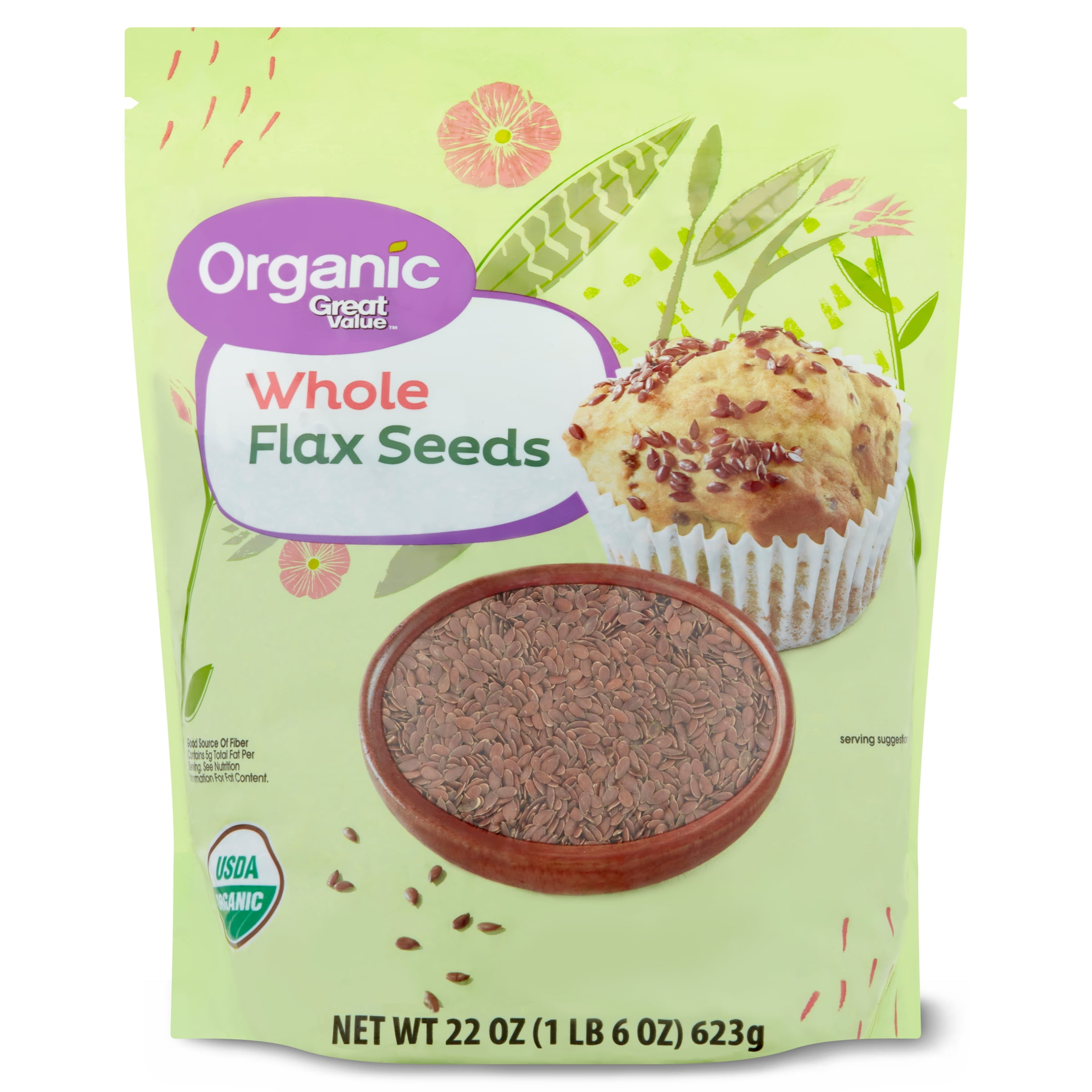 Great Value Organic Whole Flax Seed, 22 Oz