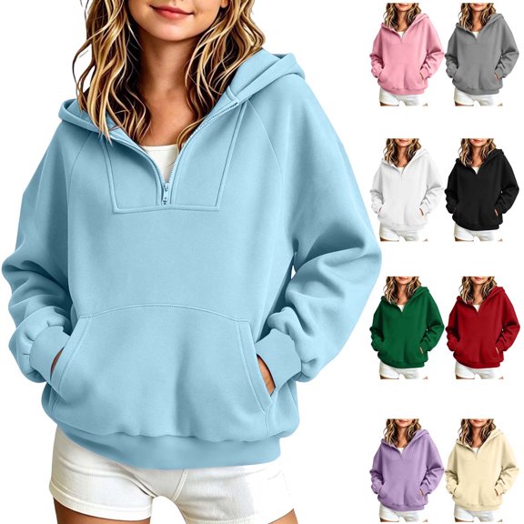 hengsof Girls Half Zip Sweatshirt Fleece Warm Hooded Pullover for Teen Long Sleeve Tops Fall Winter Clothes 5-16Y