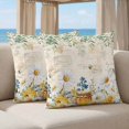 thumbnail image 5 of Pillow Covers 20x20 Set of 2, Daisy Spring Floral Square Throw Pillow Covers for Couch/Sofa/Living Room, Farmhouse Botanical Green Leaves Vintage Art Decorative Soft Pillowcases for Couch, 5 of 9